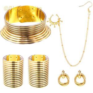 Alloy Jewelry Set with Choker Bracelet Earrings Nose Ring Hoop Chain